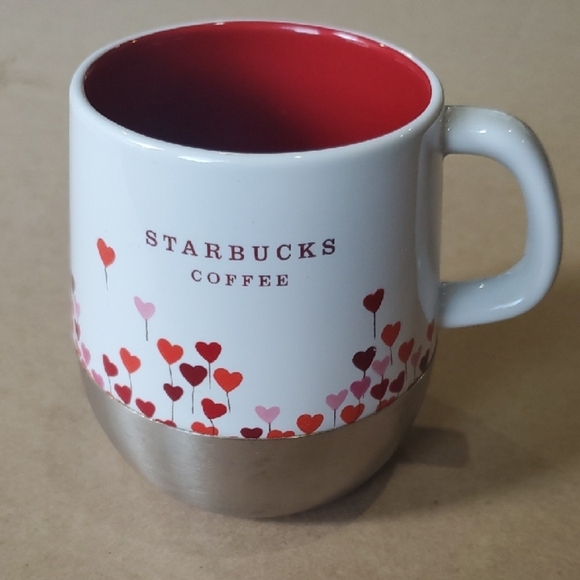 Starbucks  2007 Mug with Red and Pink Heart Design Stainless Bottom - Picture 1 of 6